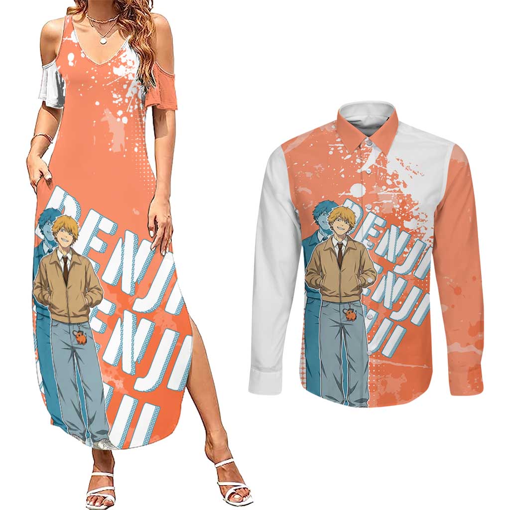 Denji Casual Chainsaw Man Couples Matching Summer Maxi Dress and Long Sleeve Button Shirt Retro Manga Grunge Style