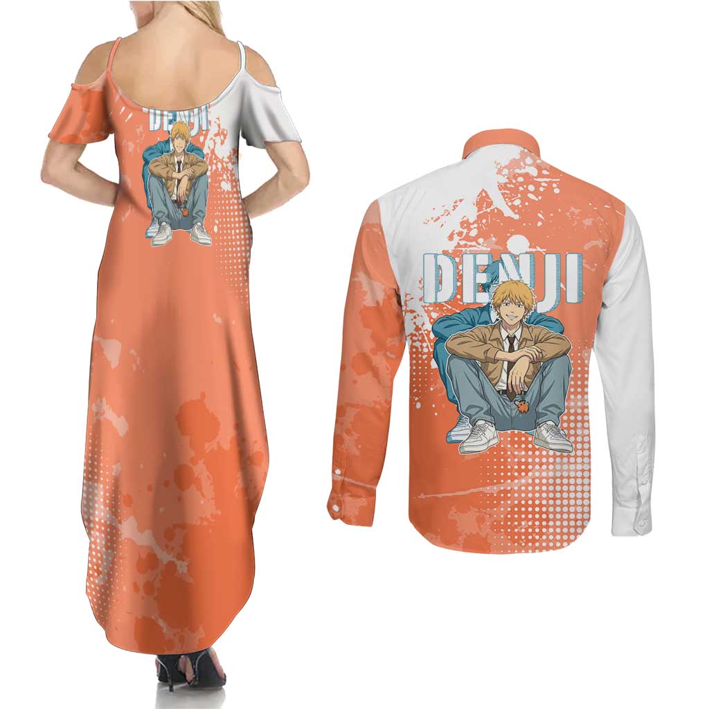 Denji Casual Chainsaw Man Couples Matching Summer Maxi Dress and Long Sleeve Button Shirt Retro Manga Grunge Style