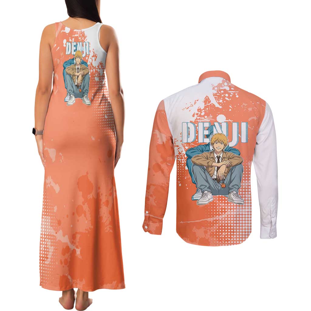 Denji Casual Chainsaw Man Couples Matching Tank Maxi Dress and Long Sleeve Button Shirt Retro Manga Grunge Style