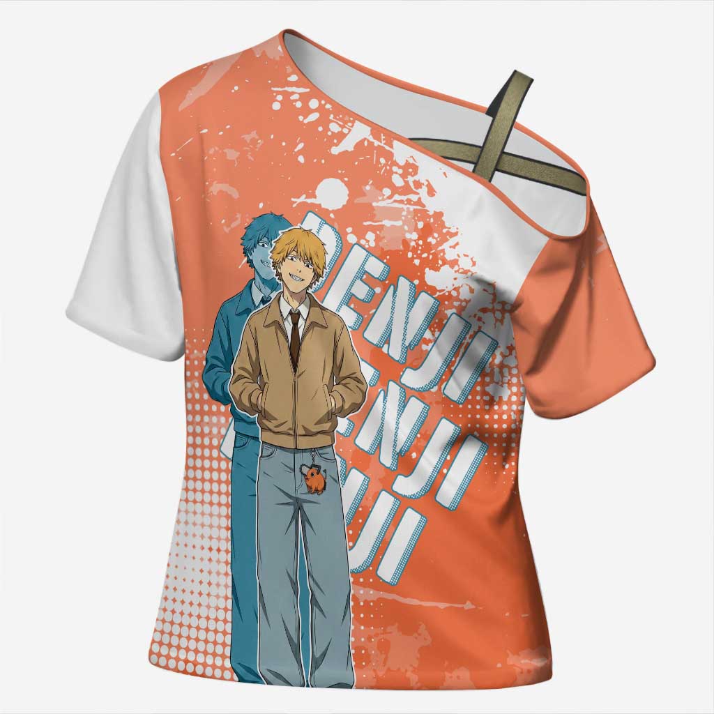 Denji Casual Chainsaw Man Cross Shoulder Shirt Retro Manga Grunge Style