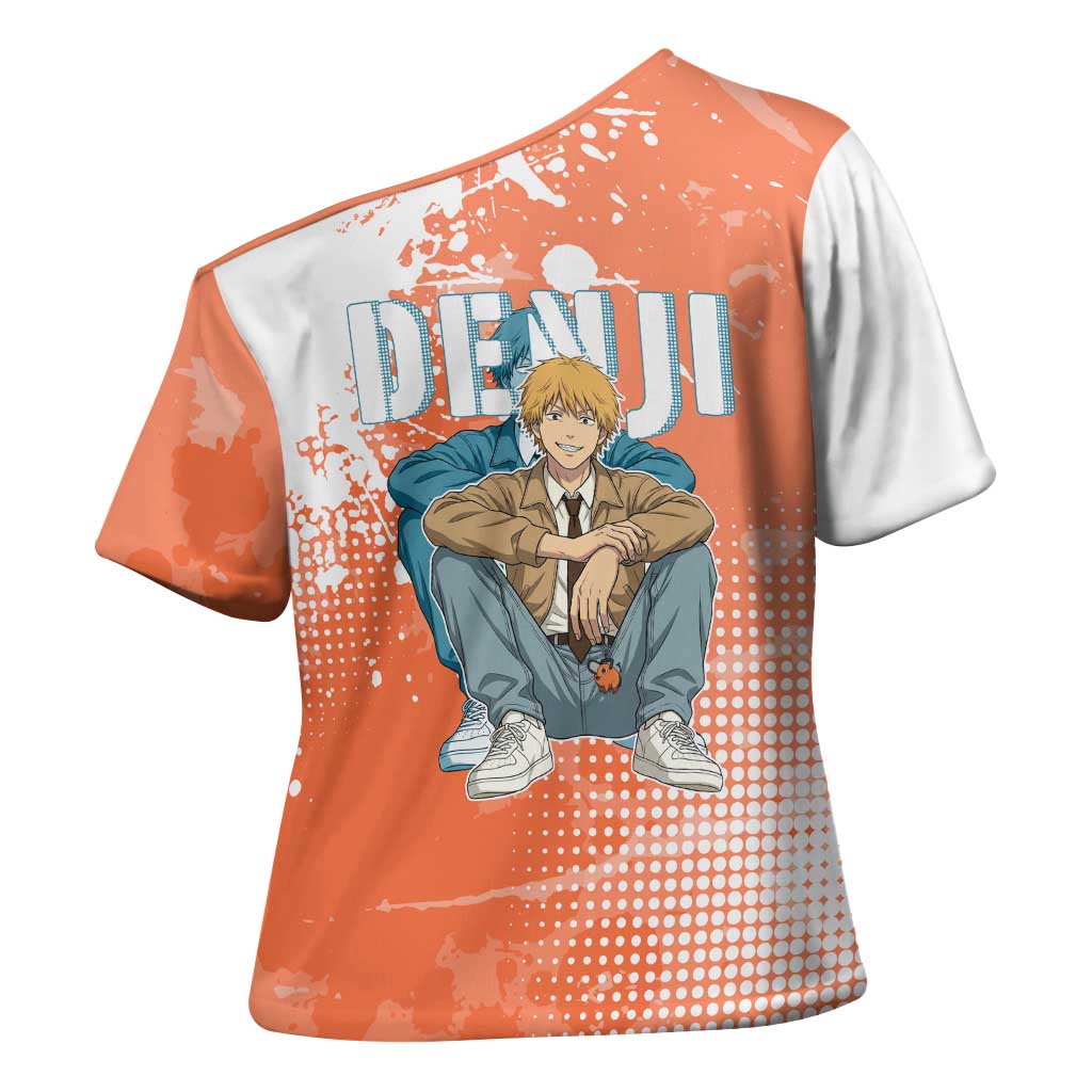 Denji Casual Chainsaw Man Cross Shoulder Shirt Retro Manga Grunge Style