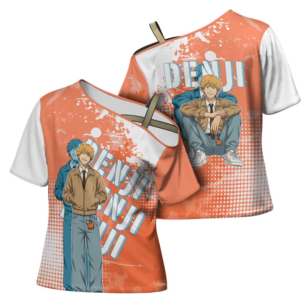 Denji Casual Chainsaw Man Cross Shoulder Shirt Retro Manga Grunge Style