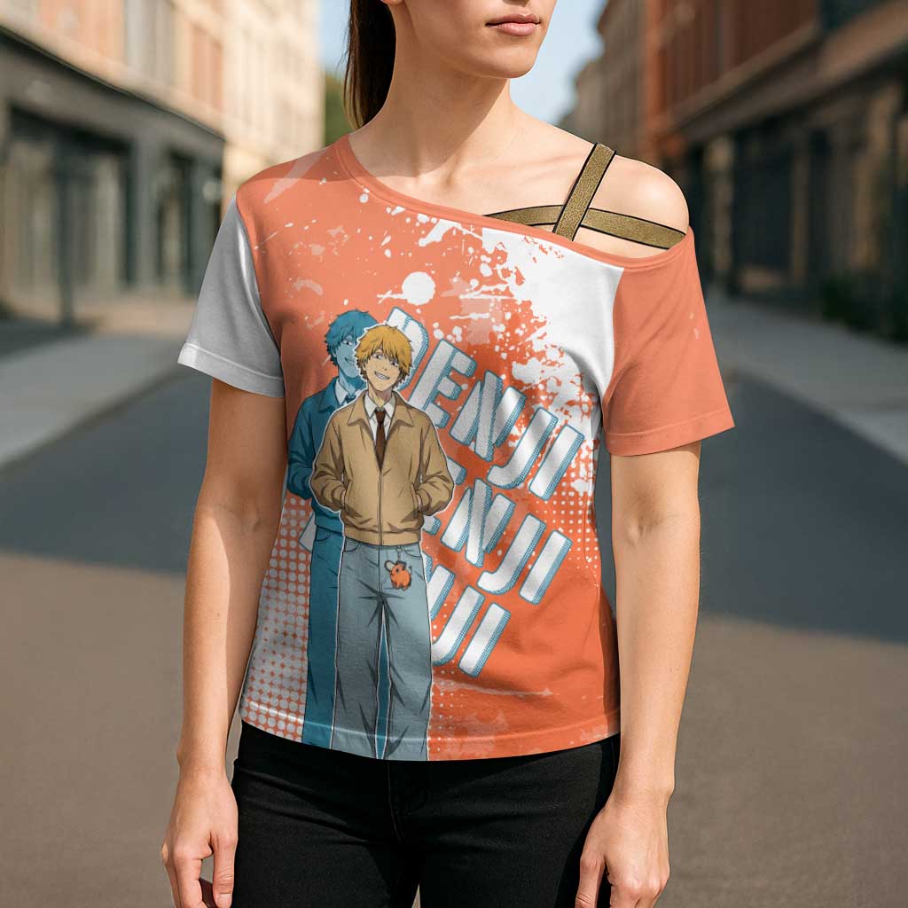Denji Casual Chainsaw Man Cross Shoulder Shirt Retro Manga Grunge Style