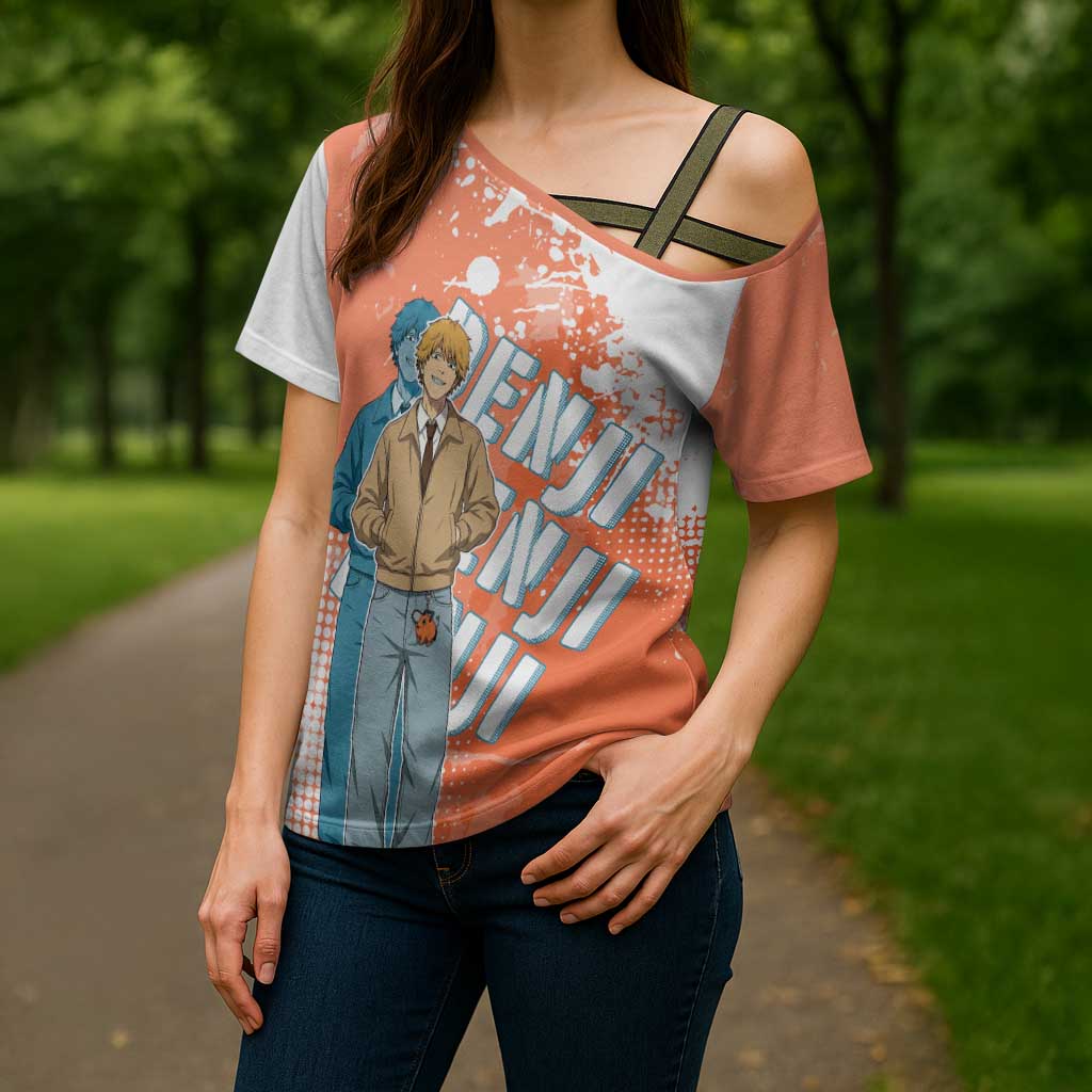 Denji Casual Chainsaw Man Cross Shoulder Shirt Retro Manga Grunge Style