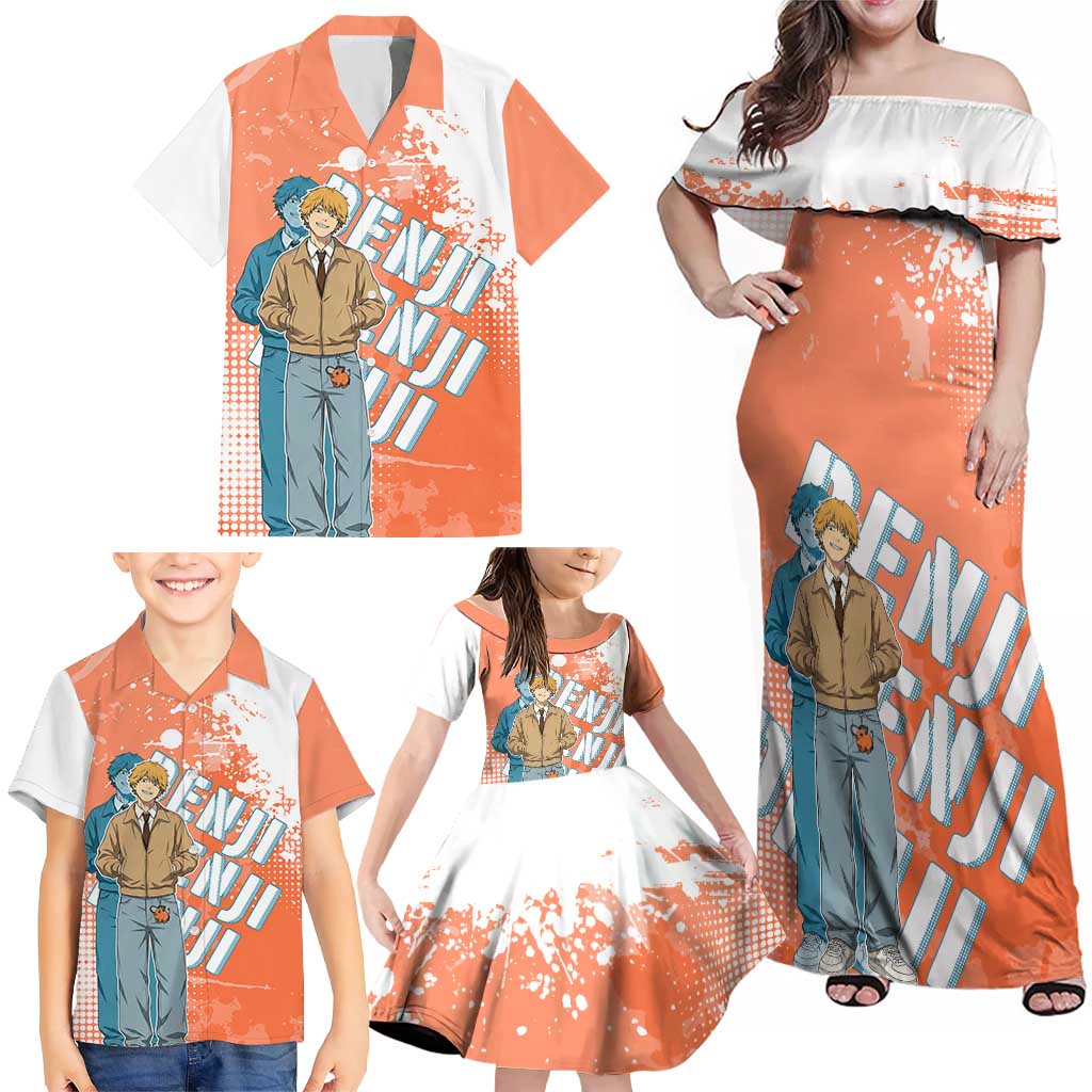Denji Casual Chainsaw Man Family Matching Off Shoulder Maxi Dress and Hawaiian Shirt Retro Manga Grunge Style