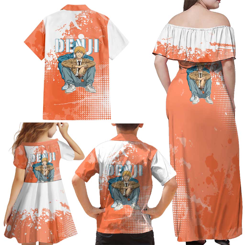 Denji Casual Chainsaw Man Family Matching Off Shoulder Maxi Dress and Hawaiian Shirt Retro Manga Grunge Style