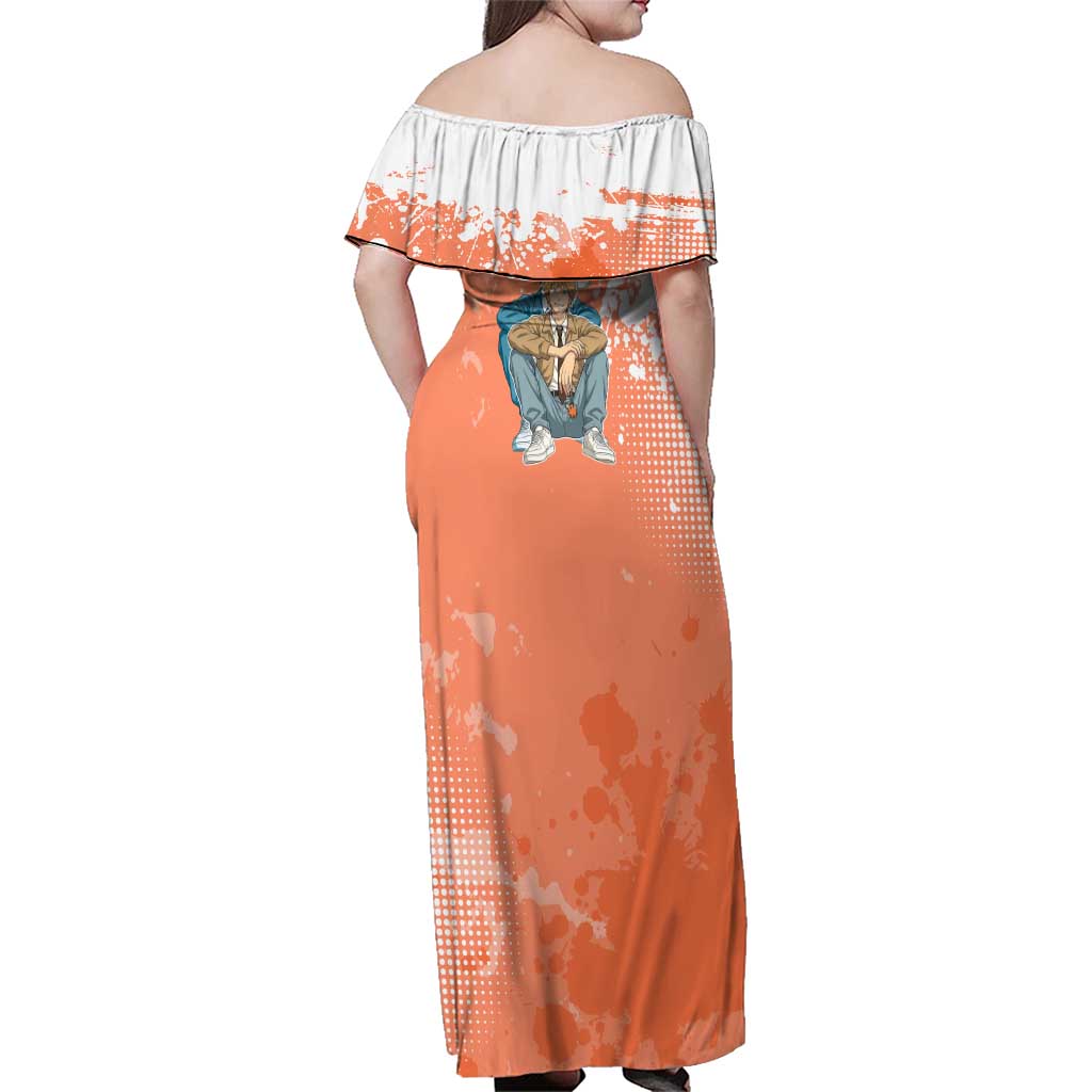 Denji Casual Chainsaw Man Family Matching Off Shoulder Maxi Dress and Hawaiian Shirt Retro Manga Grunge Style