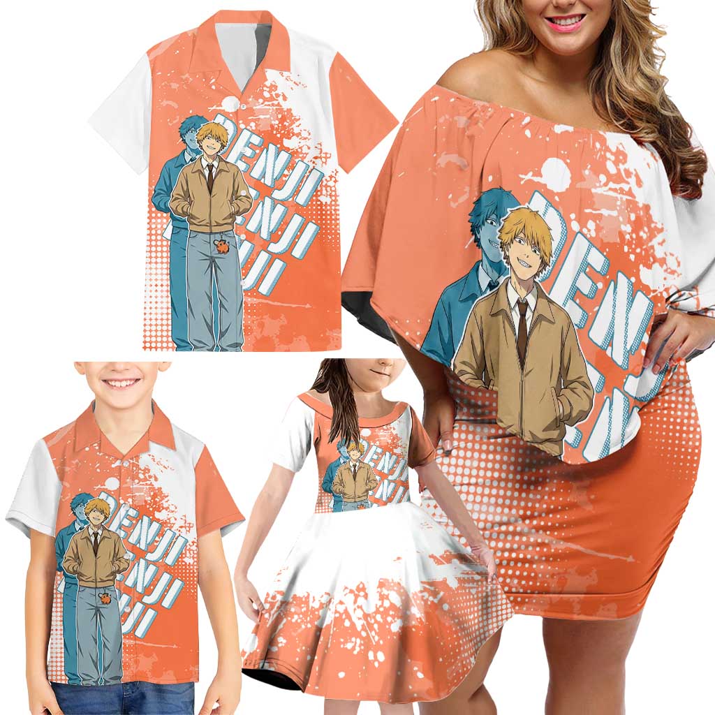 Denji Casual Chainsaw Man Family Matching Off Shoulder Short Dress and Hawaiian Shirt Retro Manga Grunge Style