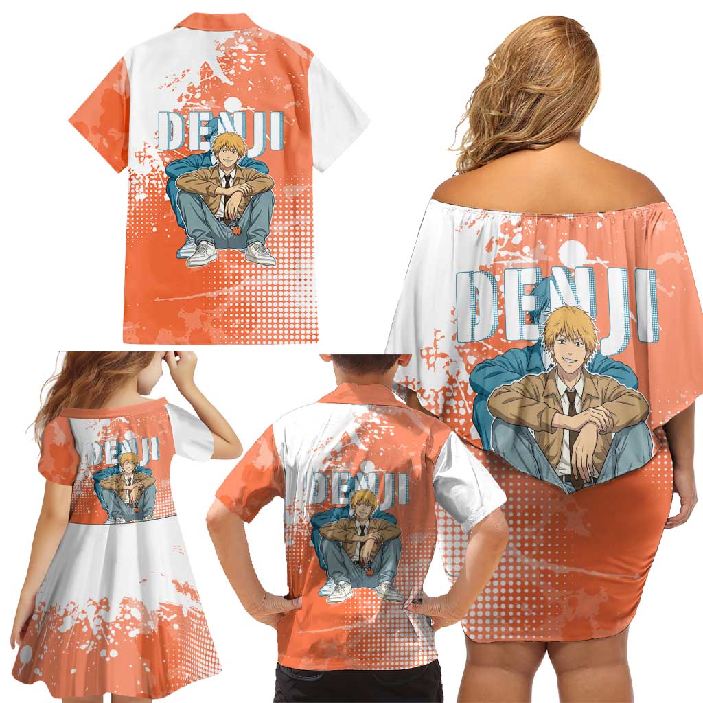 Denji Casual Chainsaw Man Family Matching Off Shoulder Short Dress and Hawaiian Shirt Retro Manga Grunge Style