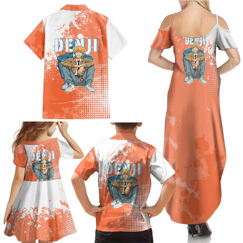 Denji Casual Chainsaw Man Family Matching Summer Maxi Dress and Hawaiian Shirt Retro Manga Grunge Style