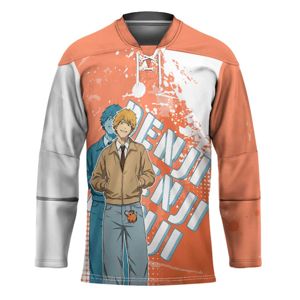 Denji Casual Chainsaw Man Hockey Jersey Retro Manga Grunge Style