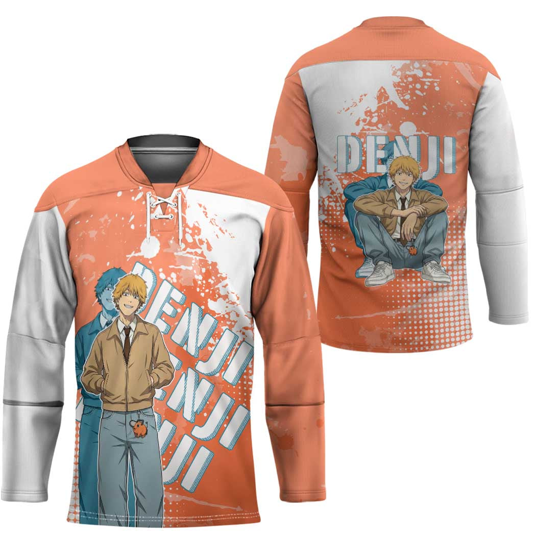 Denji Casual Chainsaw Man Hockey Jersey Retro Manga Grunge Style
