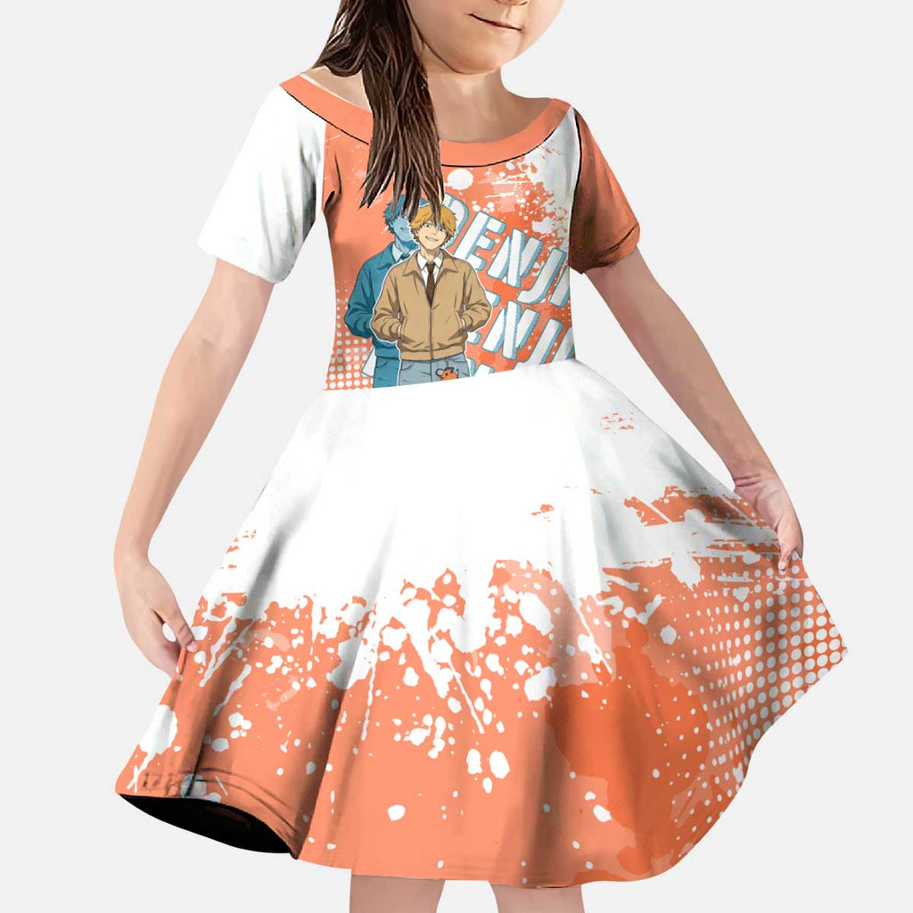 Denji Casual Chainsaw Man Kid Short Sleeve Dress Retro Manga Grunge Style