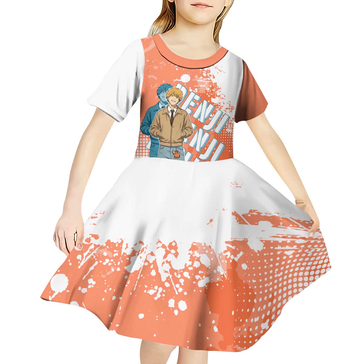 Denji Casual Chainsaw Man Kid Short Sleeve Dress Retro Manga Grunge Style