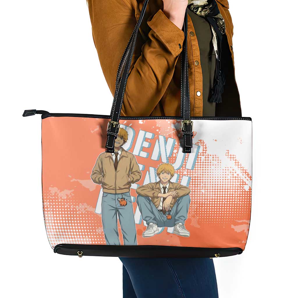 Denji Casual Chainsaw Man Leather Tote Bag Retro Manga Grunge Style
