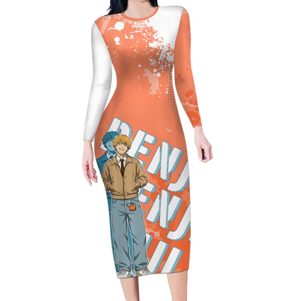 Denji Casual Chainsaw Man Long Sleeve Bodycon Dress Retro Manga Grunge Style