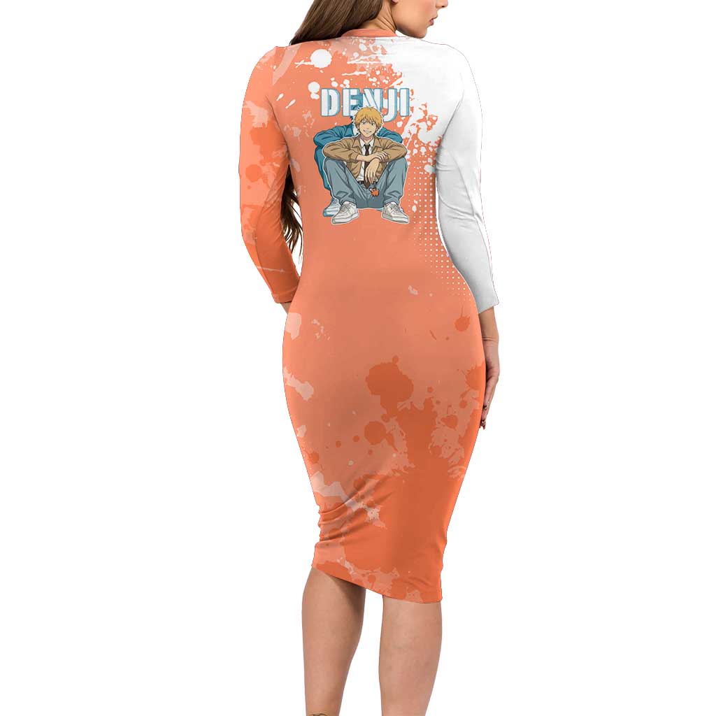 Denji Casual Chainsaw Man Long Sleeve Bodycon Dress Retro Manga Grunge Style