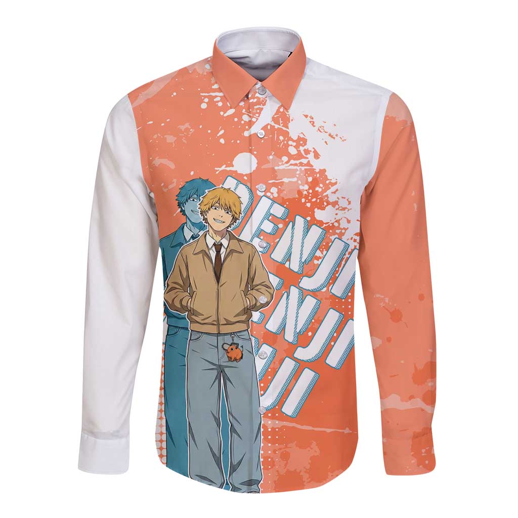 Denji Casual Chainsaw Man Long Sleeve Button Shirt Retro Manga Grunge Style