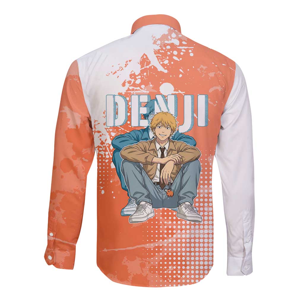 Denji Casual Chainsaw Man Long Sleeve Button Shirt Retro Manga Grunge Style
