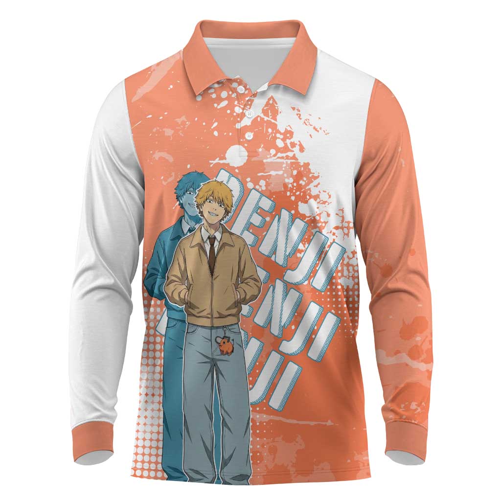 Denji Casual Chainsaw Man Long Sleeve Polo Shirt Retro Manga Grunge Style