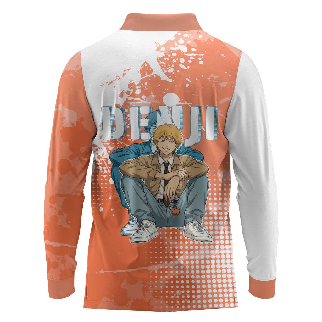 Denji Casual Chainsaw Man Long Sleeve Polo Shirt Retro Manga Grunge Style