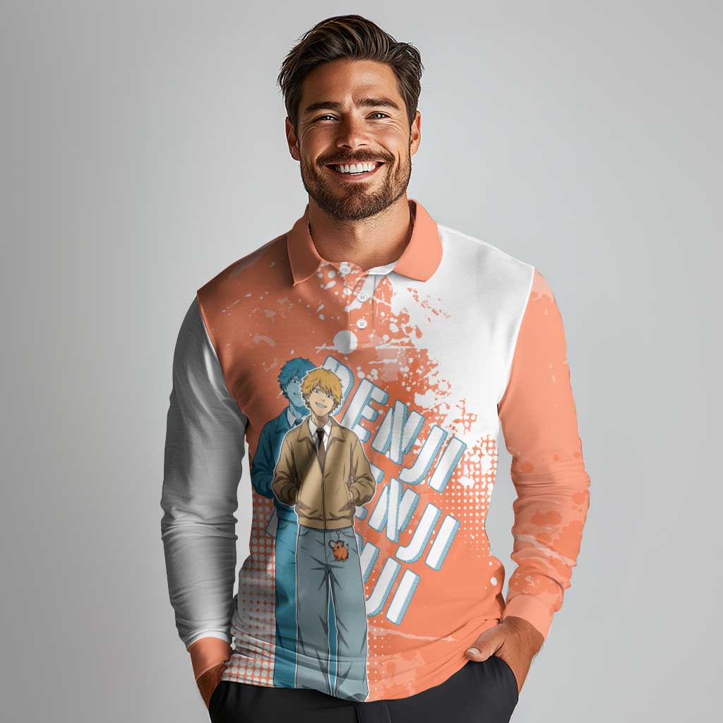 Denji Casual Chainsaw Man Long Sleeve Polo Shirt Retro Manga Grunge Style