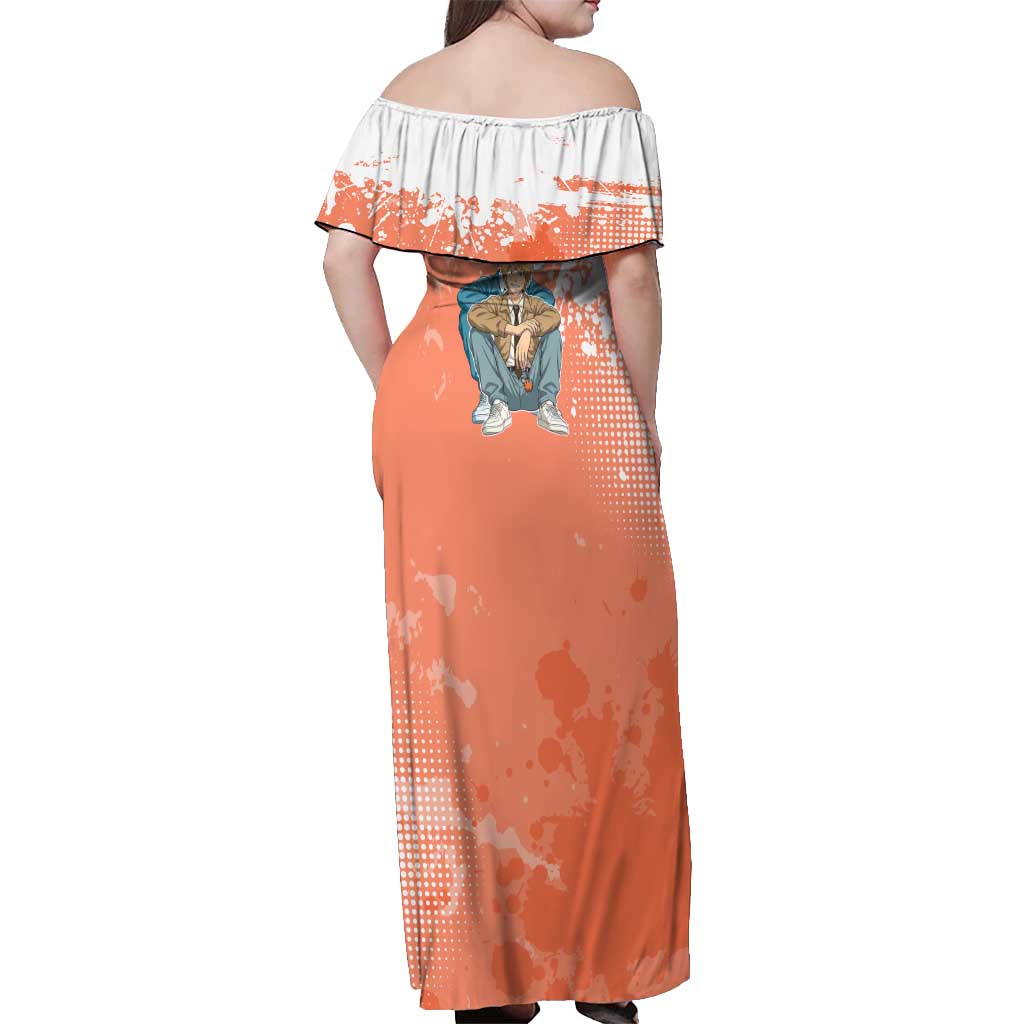 Denji Casual Chainsaw Man Off Shoulder Maxi Dress Retro Manga Grunge Style