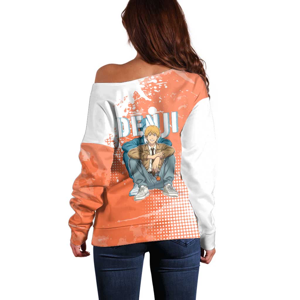 Denji Casual Chainsaw Man Off Shoulder Sweater Retro Manga Grunge Style