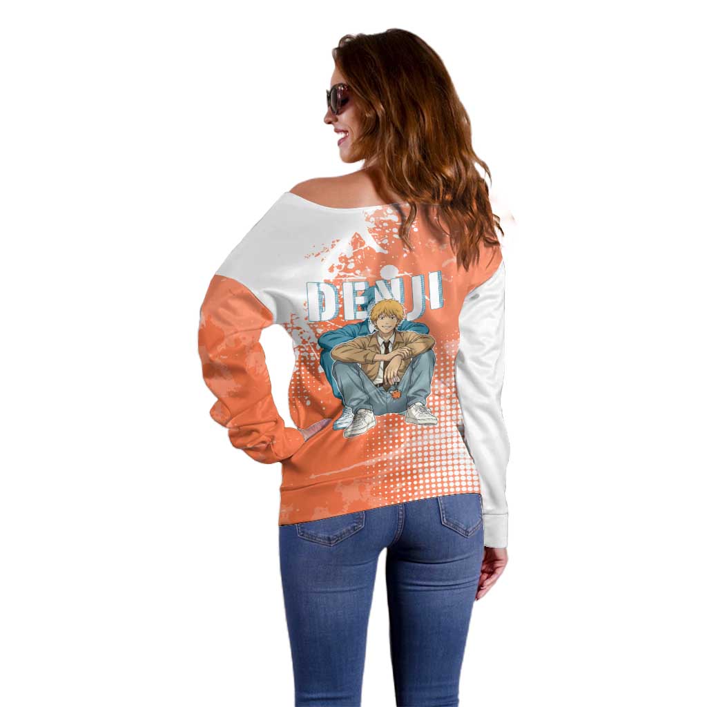 Denji Casual Chainsaw Man Off Shoulder Sweater Retro Manga Grunge Style