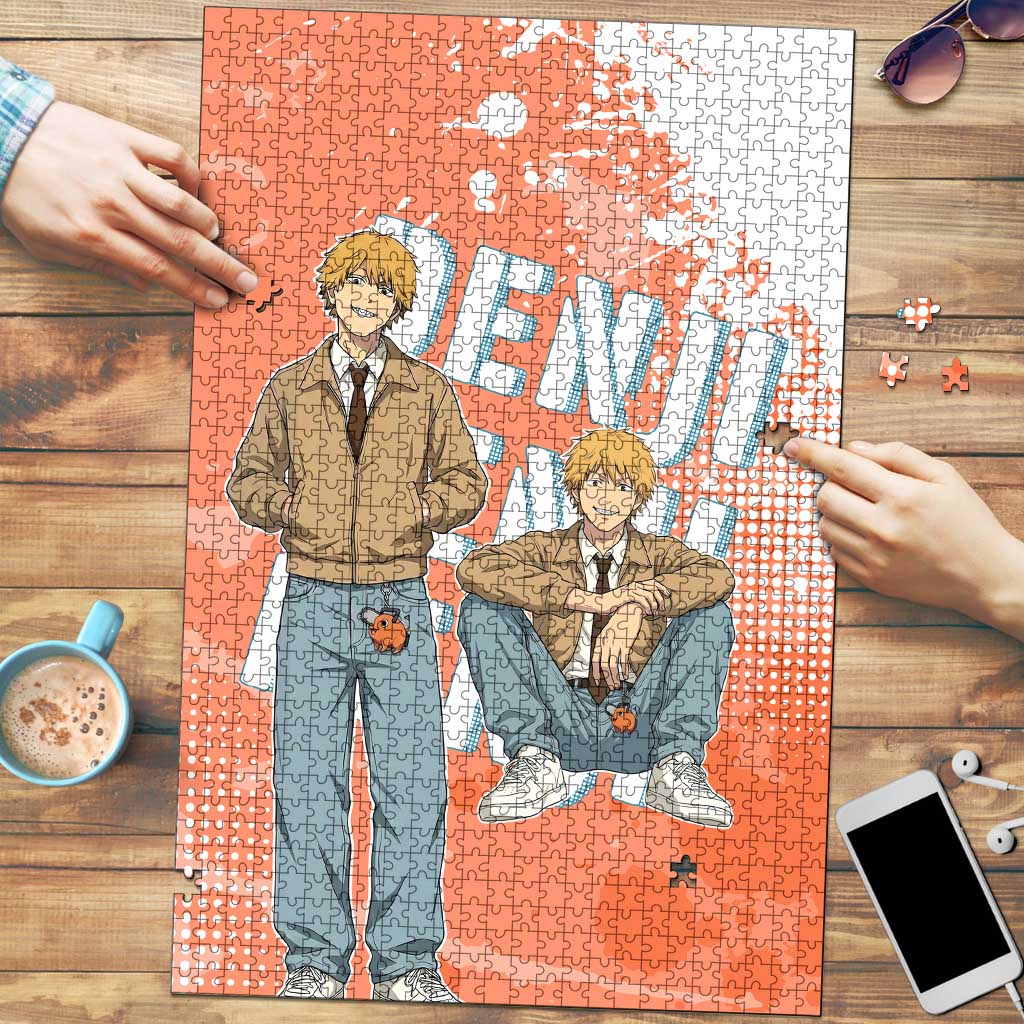 Denji Casual Chainsaw Man Puzzle Retro Manga Grunge Style