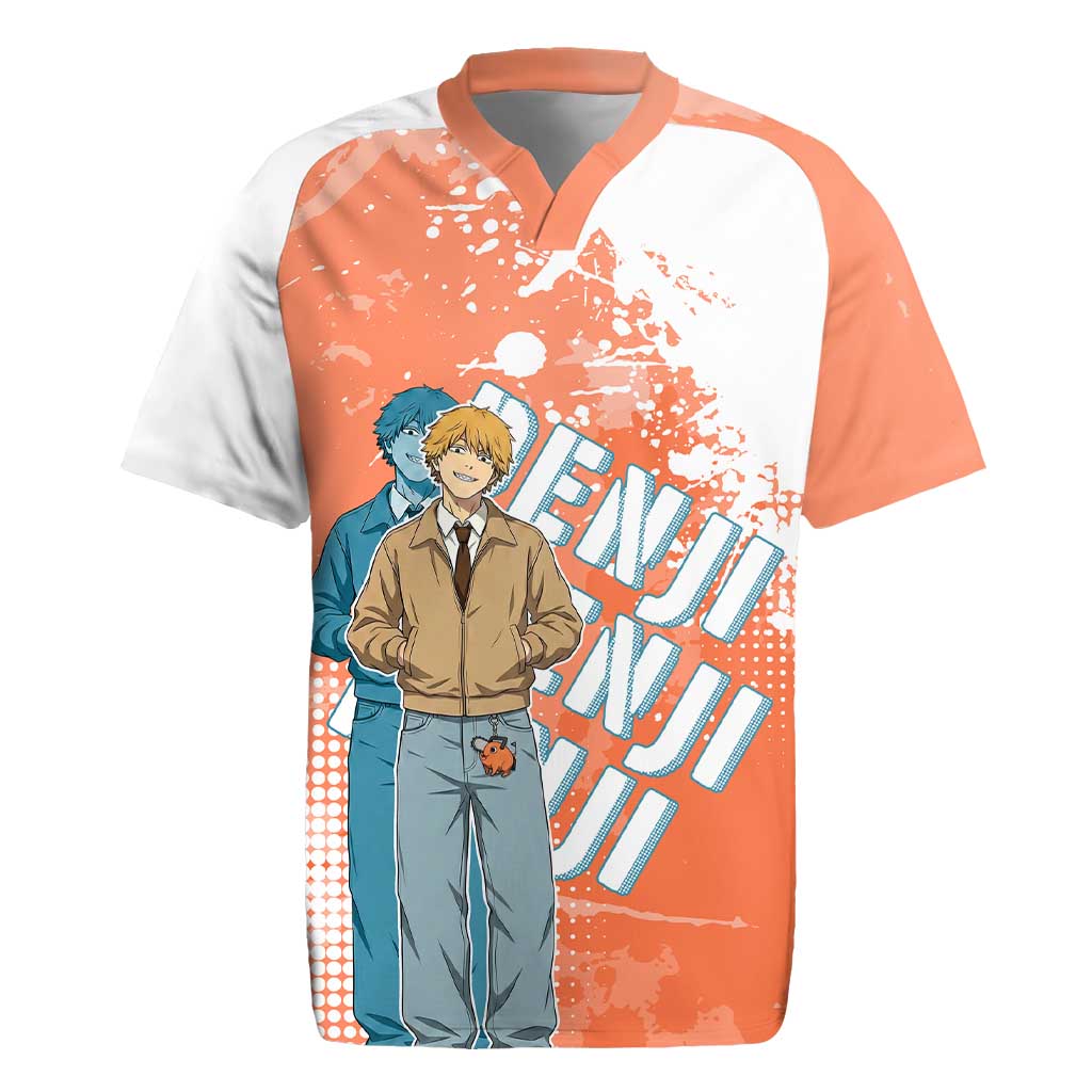 Denji Casual Chainsaw Man Rugby Jersey Retro Manga Grunge Style