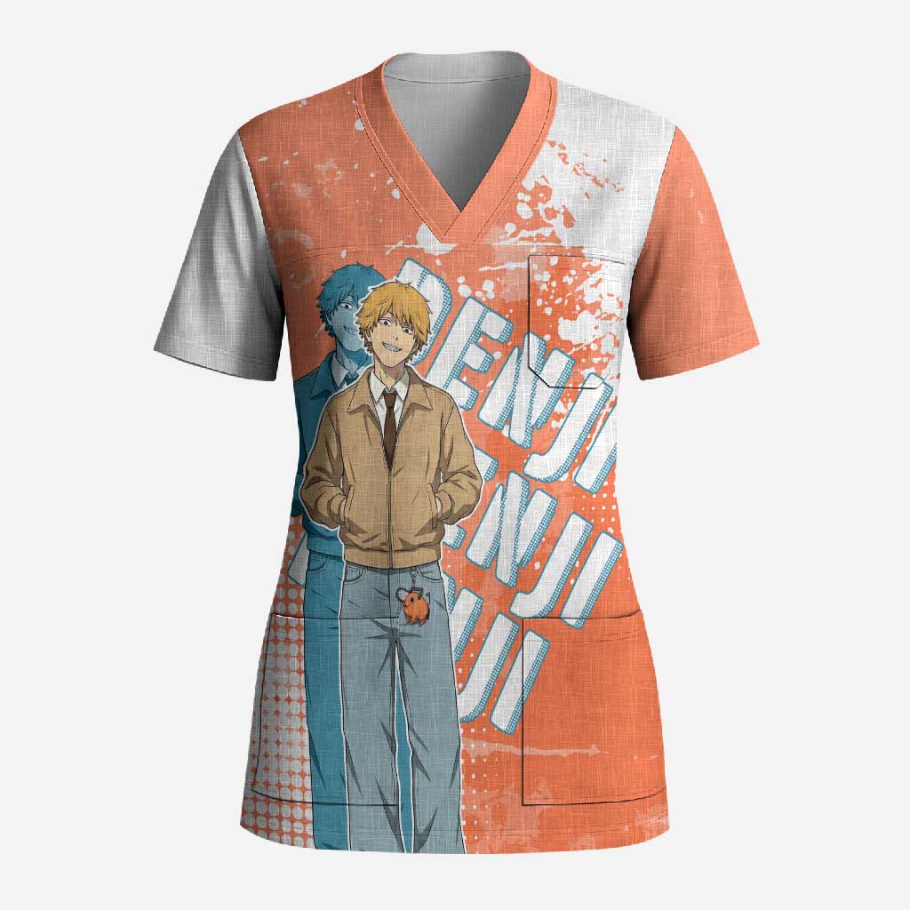 Denji Casual Chainsaw Man Scrub Top Retro Manga Grunge Style