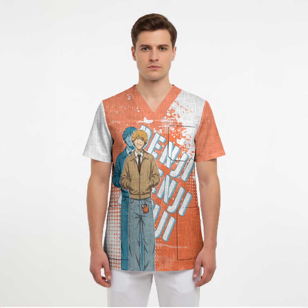 Denji Casual Chainsaw Man Scrub Top Retro Manga Grunge Style