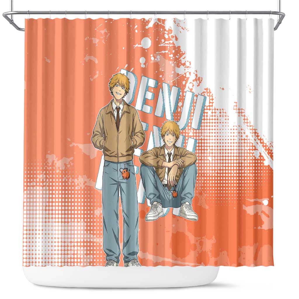 Denji Casual Chainsaw Man Shower Curtain Retro Manga Grunge Style
