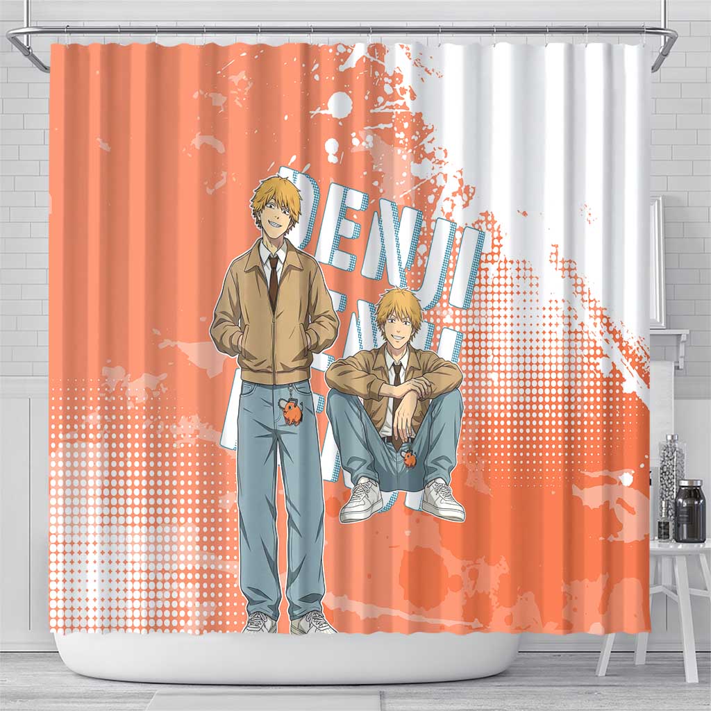 Denji Casual Chainsaw Man Shower Curtain Retro Manga Grunge Style