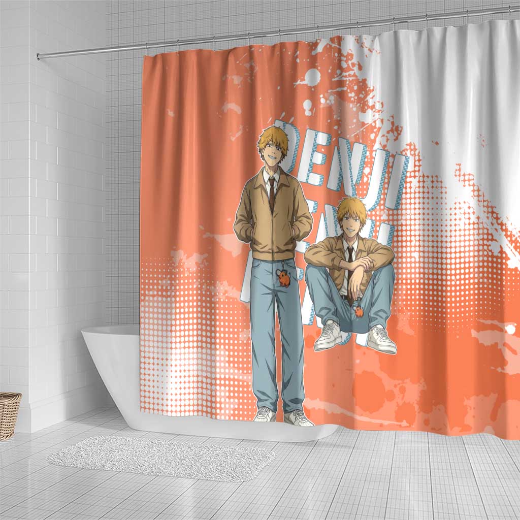 Denji Casual Chainsaw Man Shower Curtain Retro Manga Grunge Style