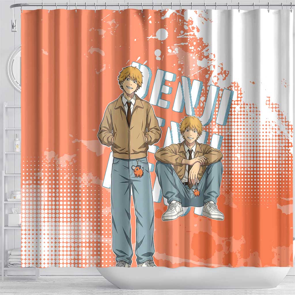 Denji Casual Chainsaw Man Shower Curtain Retro Manga Grunge Style