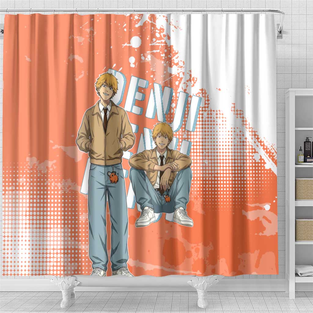 Denji Casual Chainsaw Man Shower Curtain Retro Manga Grunge Style