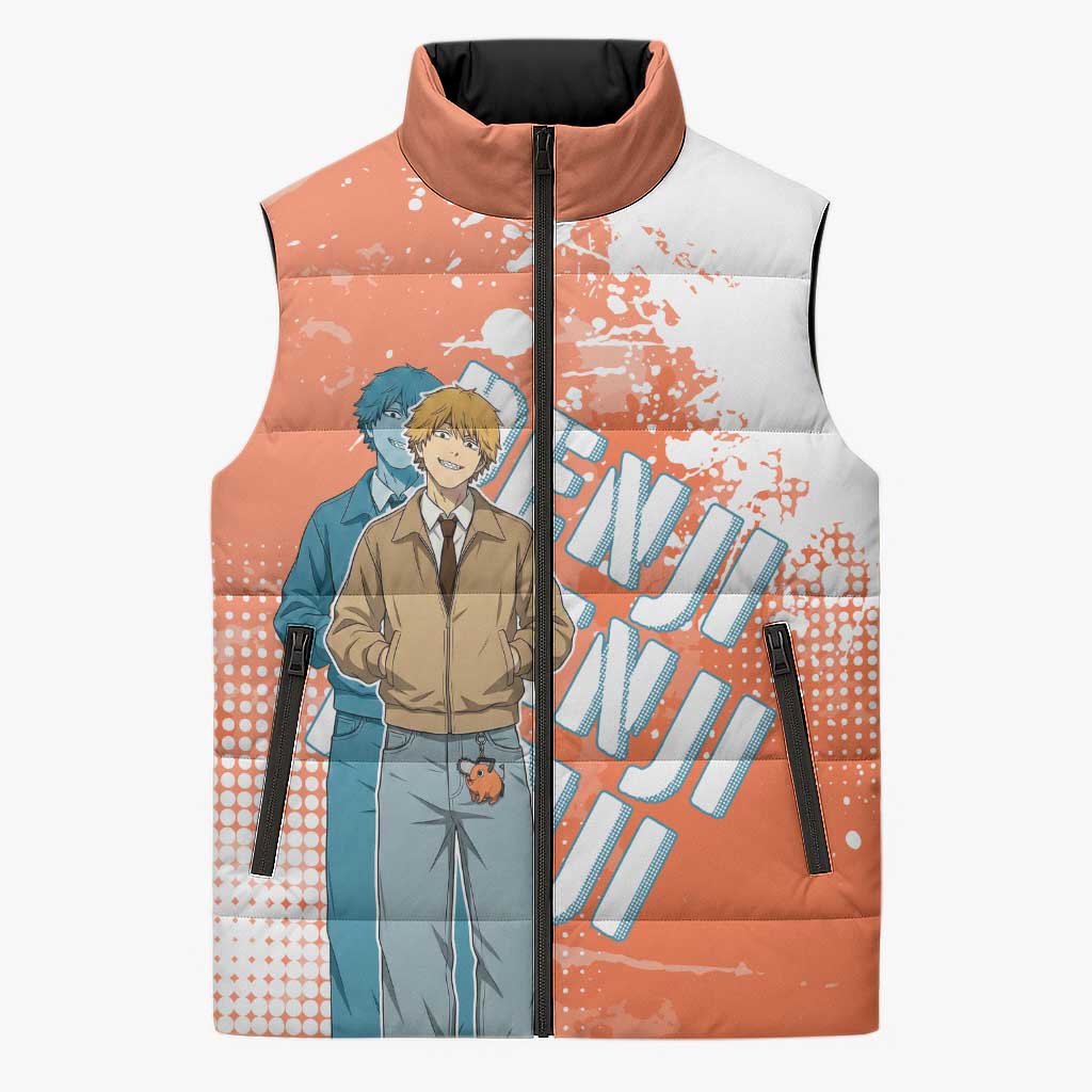 Denji Casual Chainsaw Man Sleeveless Puffer Jacket Retro Manga Grunge Style