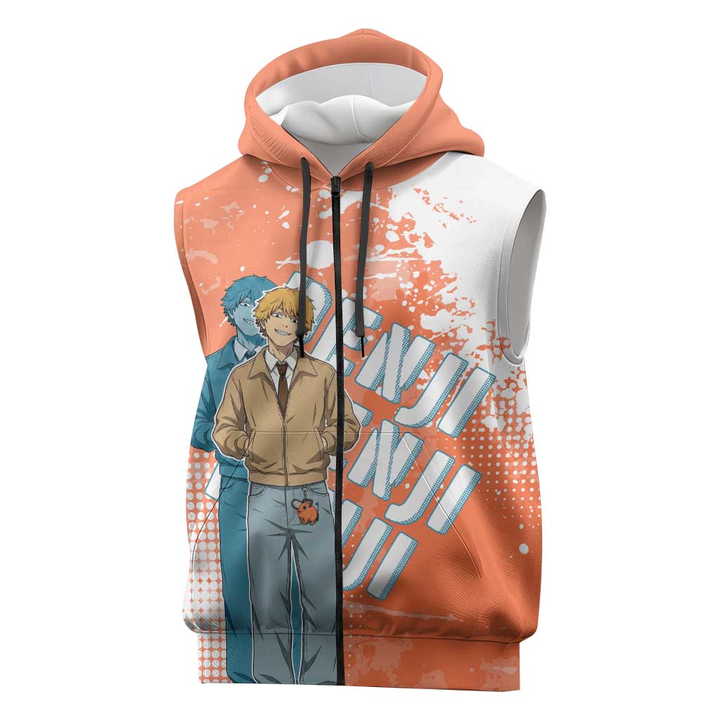 Denji Casual Chainsaw Man Sleeveless Zip Hoodie Retro Manga Grunge Style