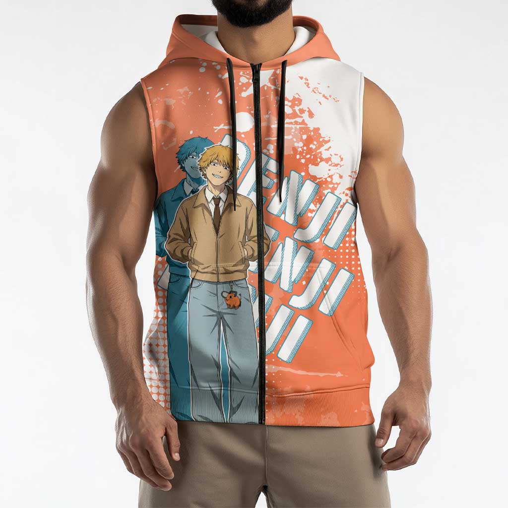 Denji Casual Chainsaw Man Sleeveless Zip Hoodie Retro Manga Grunge Style