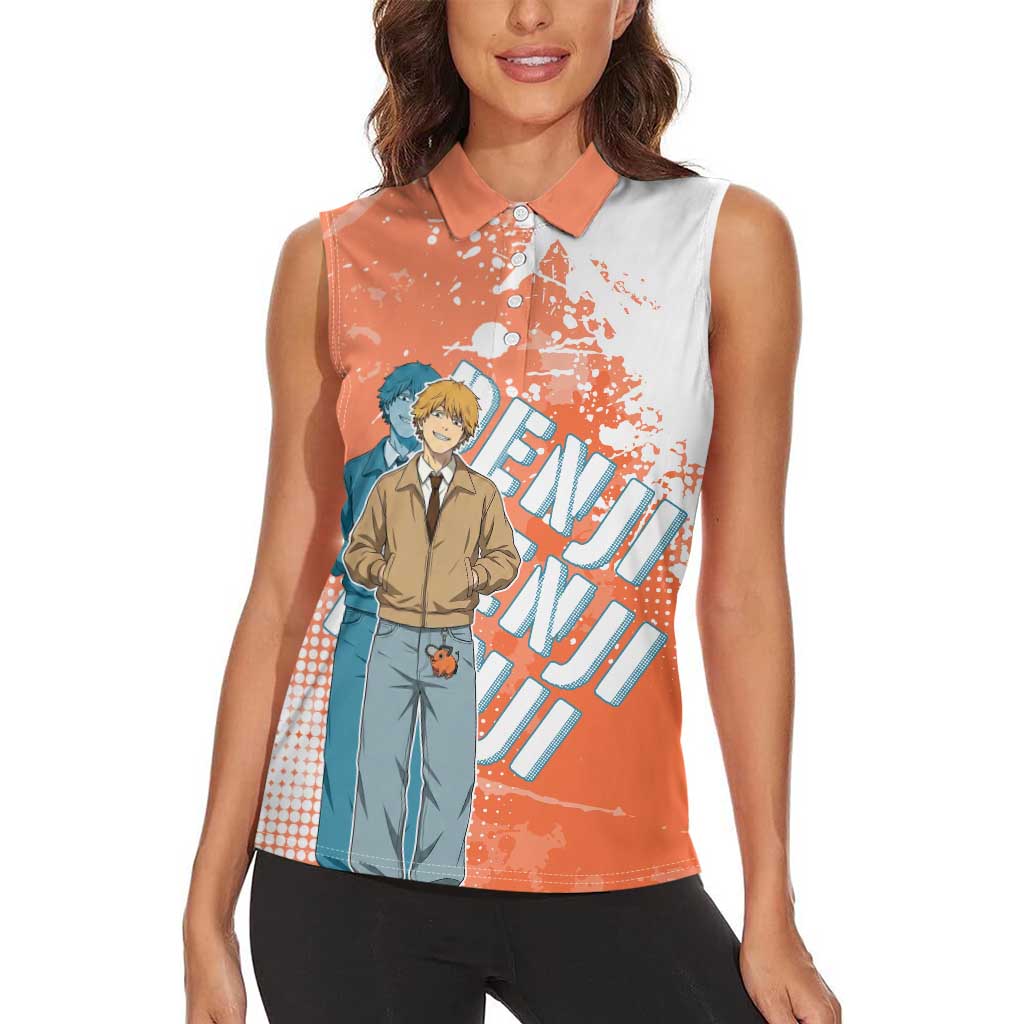 Denji Casual Chainsaw Man Women Sleeveless Polo Shirt Retro Manga Grunge Style