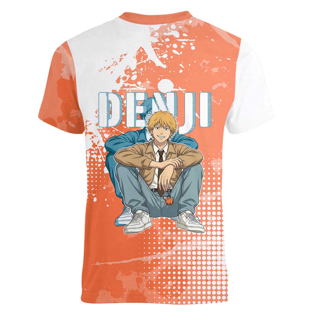 Denji Casual Chainsaw Man Women V-Neck T-Shirt Retro Manga Grunge Style