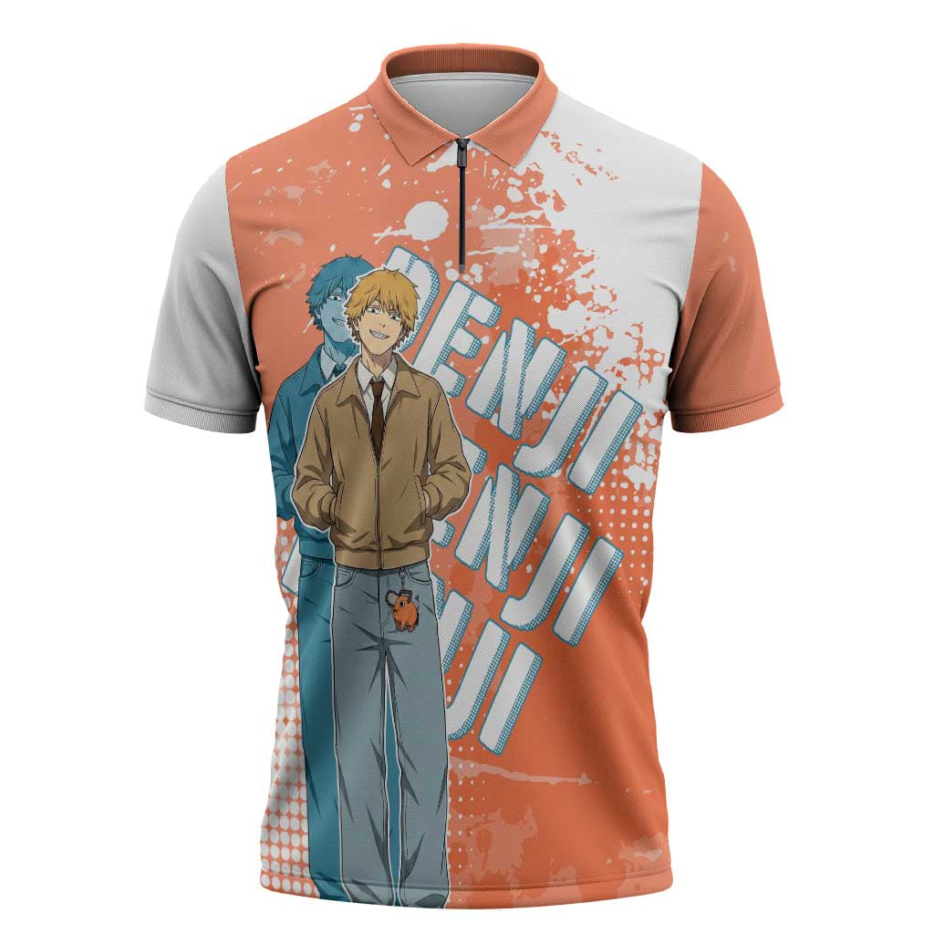 Denji Casual Chainsaw Man Zipper Polo Shirt Retro Manga Grunge Style