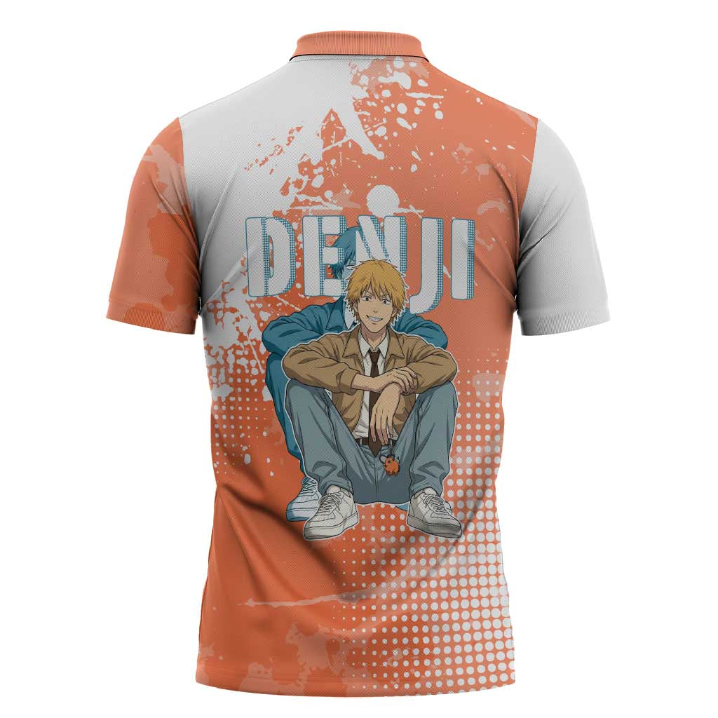 Denji Casual Chainsaw Man Zipper Polo Shirt Retro Manga Grunge Style