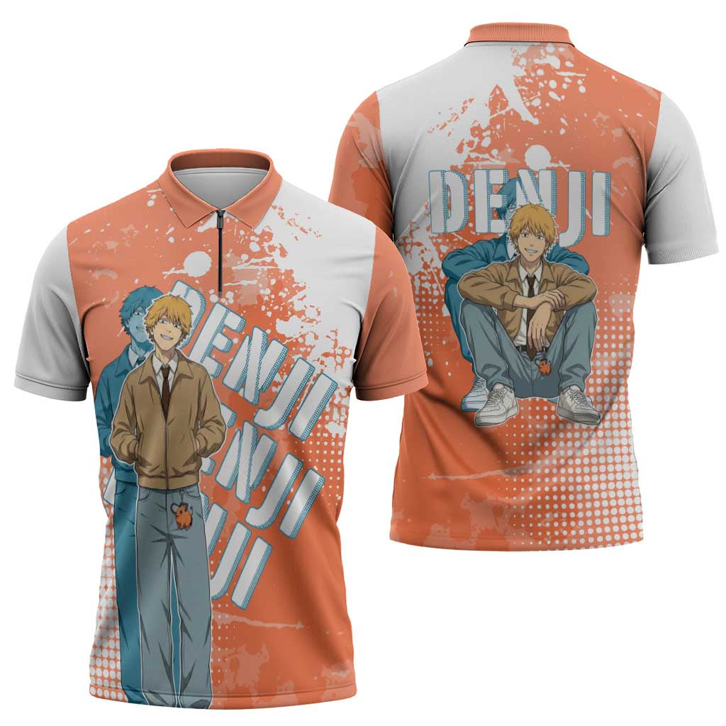 Denji Casual Chainsaw Man Zipper Polo Shirt Retro Manga Grunge Style