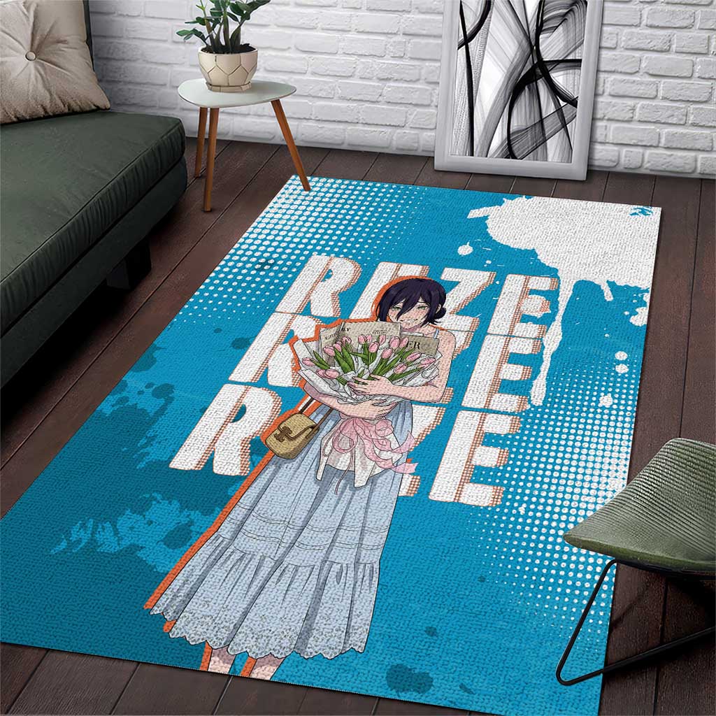 Reze Chainsaw Man Aesthetic Area Rug Soft Anime Grunge Style with Flowers