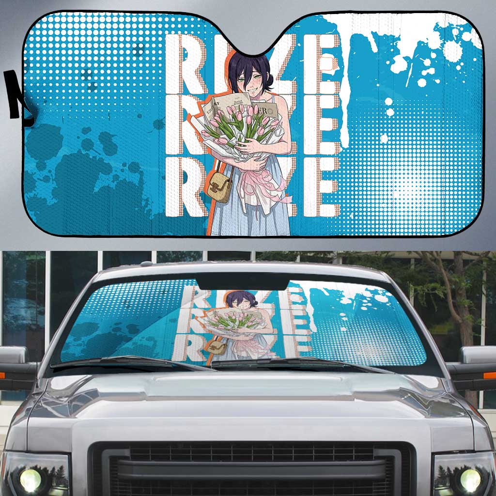 Reze Chainsaw Man Aesthetic Auto Sun Shade Soft Anime Grunge Style with Flowers