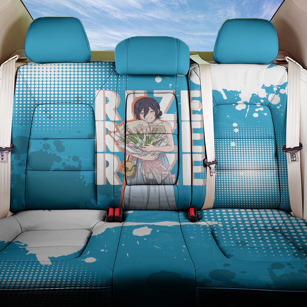 Reze Chainsaw Man Aesthetic Back Car Seat Cover Soft Anime Grunge Style with Flowers