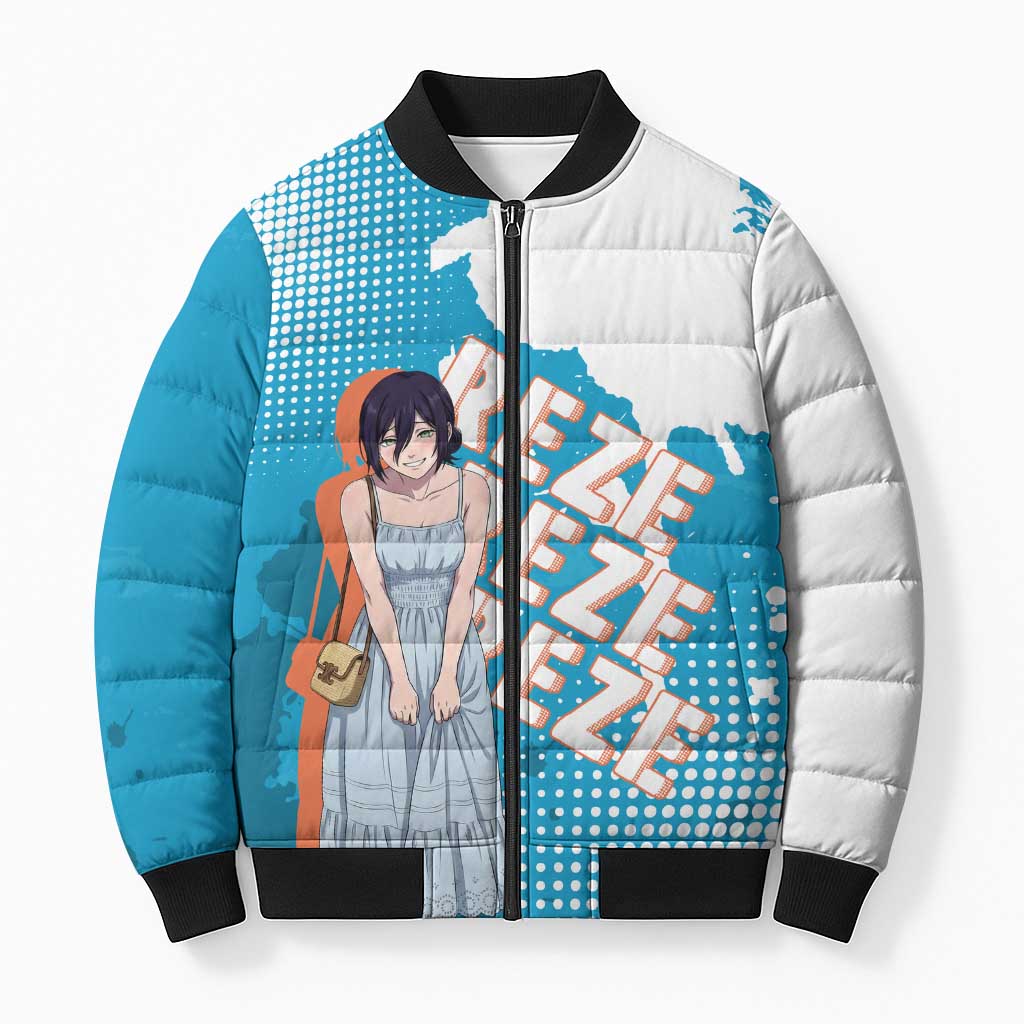 Reze Chainsaw Man Aesthetic Bomber Puffer Jacket Soft Anime Grunge Style with Flowers